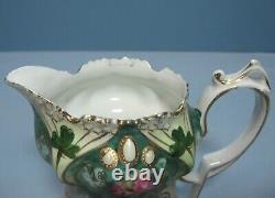 Rare Antique RS Prussia Mold 643 Pearlized Jewels Point & Clover 3pc Tea Set