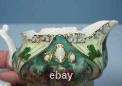 Rare Antique RS Prussia Mold 643 Pearlized Jewels Point & Clover 3pc Tea Set