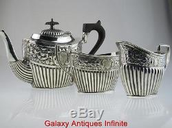 Rare Antique Solid Silver Teapot Set 1896 Birmingham by Barker Bros