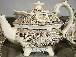 Rare Antique Staffordshire Sepia Brown Transfer Tea Set 15 Pieces 1813-1830