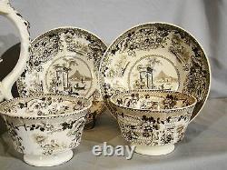 Rare Antique Staffordshire Sepia Brown Transfer Tea Set 15 Pieces 1813-1830