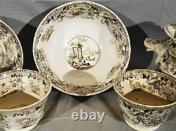 Rare Antique Staffordshire Sepia Brown Transfer Tea Set 15 Pieces 1813-1830