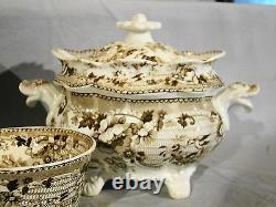 Rare Antique Staffordshire Sepia Brown Transfer Tea Set 15 Pieces 1813-1830