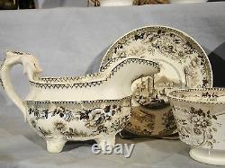 Rare Antique Staffordshire Sepia Brown Transfer Tea Set 15 Pieces 1813-1830