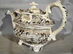 Rare Antique Staffordshire Sepia Brown Transfer Tea Set 15 Pieces 1813-1830