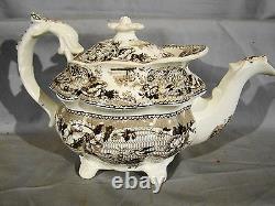 Rare Antique Staffordshire Sepia Brown Transfer Tea Set 15 Pieces 1813-1830