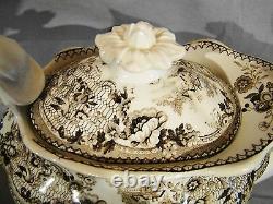 Rare Antique Staffordshire Sepia Brown Transfer Tea Set 15 Pieces 1813-1830