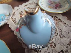 Rare Antique Vintage Sadler Blue Gold Tea pot Creamer Lot set Cube England