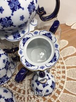 Rare Bombay Co Sommerhill Blue & White Porcelain Teapot, Creamer, Sugar Bowl Set