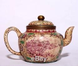 Rare Chinese 18th C Enamel Painting ZiSha Pottery Teapot Marked YongZheng PT137