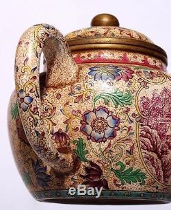 Rare Chinese 18th C Enamel Painting ZiSha Pottery Teapot Marked YongZheng PT137
