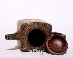 Rare Chinese Antique Hand Painting ZiSha Pottery Teapot Marked QianLong PT098