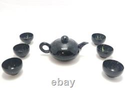 Rare Chinese Black Nephrite Jade Tea Set Teapot 6 Cups Includes Travel Case