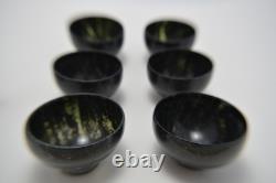 Rare Chinese Black Nephrite Jade Tea Set Teapot 6 Cups Includes Travel Case