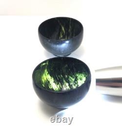 Rare Chinese Black Nephrite Jade Tea Set Teapot 6 Cups Includes Travel Case