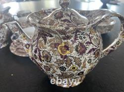 Rare Complete Vintage Ceylon Porcelain Tea Set for 6 teapot, creamer, sugar