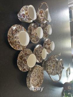 Rare Complete Vintage Ceylon Porcelain Tea Set for 6 teapot, creamer, sugar