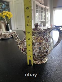 Rare Complete Vintage Ceylon Porcelain Tea Set for 6 teapot, creamer, sugar