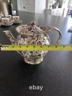 Rare Complete Vintage Ceylon Porcelain Tea Set for 6 teapot, creamer, sugar