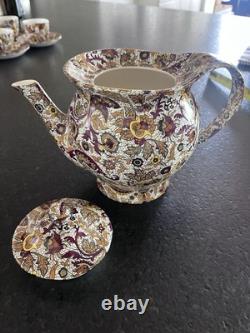 Rare Complete Vintage Ceylon Porcelain Tea Set for 6 teapot, creamer, sugar
