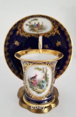 Rare Dresden Richard Klemm Teapot Cup Sugar Bowl Set Cobalt Gilt Dim with Lovers