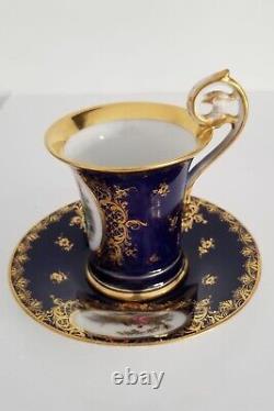 Rare Dresden Richard Klemm Teapot Cup Sugar Bowl Set Cobalt Gilt Dim with Lovers