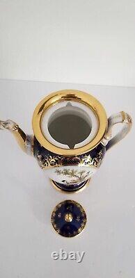 Rare Dresden Richard Klemm Teapot Cup Sugar Bowl Set Cobalt Gilt Dim with Lovers