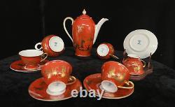 Rare Dresden Teapot Cup Sugar Bowl Set Red Gilt