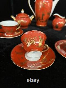 Rare Dresden Teapot Cup Sugar Bowl Set Red Gilt