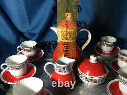 Rare Freiberger Porzellan China GDR red Gold trim demitasse Coffee tea Set