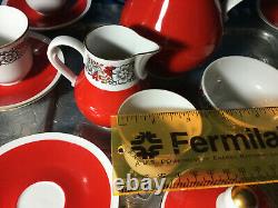 Rare Freiberger Porzellan China GDR red Gold trim demitasse Coffee tea Set