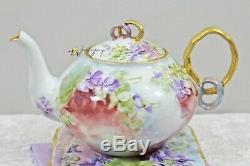 Rare GDA France Limoges Hand Painted Violets 16 Piece Tea Set Teapot Teacups