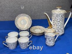 Rare Italian Demitasse Gold Floral Tea Set w Teapot, Creamer, 4 Cups & Saucers
