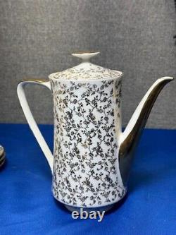 Rare Italian Demitasse Gold Floral Tea Set w Teapot, Creamer, 4 Cups & Saucers