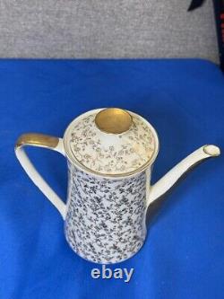 Rare Italian Demitasse Gold Floral Tea Set w Teapot, Creamer, 4 Cups & Saucers