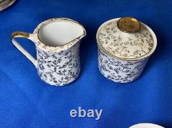 Rare Italian Demitasse Gold Floral Tea Set w Teapot, Creamer, 4 Cups & Saucers