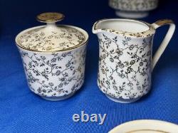 Rare Italian Demitasse Gold Floral Tea Set w Teapot, Creamer, 4 Cups & Saucers