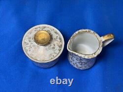 Rare Italian Demitasse Gold Floral Tea Set w Teapot, Creamer, 4 Cups & Saucers