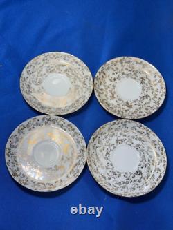 Rare Italian Demitasse Gold Floral Tea Set w Teapot, Creamer, 4 Cups & Saucers