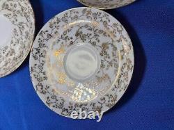 Rare Italian Demitasse Gold Floral Tea Set w Teapot, Creamer, 4 Cups & Saucers