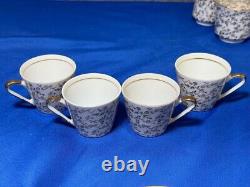 Rare Italian Demitasse Gold Floral Tea Set w Teapot, Creamer, 4 Cups & Saucers