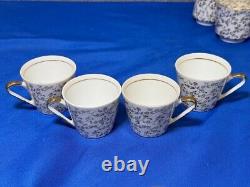 Rare Italian Demitasse Gold Floral Tea Set w Teapot, Creamer, 4 Cups & Saucers