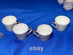 Rare Italian Demitasse Gold Floral Tea Set w Teapot, Creamer, 4 Cups & Saucers