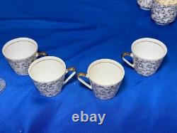 Rare Italian Demitasse Gold Floral Tea Set w Teapot, Creamer, 4 Cups & Saucers