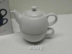 Rare Le Creuset White Tea For One 10 Oz. (Teapot, Cup, Tea Ball) Set