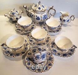 Rare Limoges Porcelain Tea for 6 Teapot & Lid, Creamer, Sugar Cup Flow Blue Gold