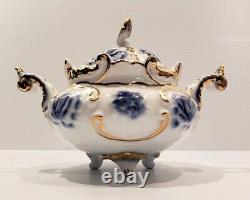 Rare Limoges Porcelain Tea for 6 Teapot & Lid, Creamer, Sugar Cup Flow Blue Gold