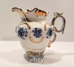 Rare Limoges Porcelain Tea for 6 Teapot & Lid, Creamer, Sugar Cup Flow Blue Gold