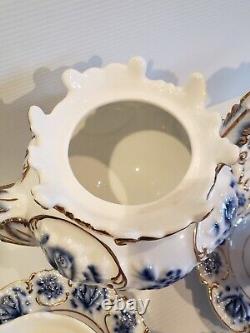 Rare Limoges Porcelain Tea for 6 Teapot & Lid, Creamer, Sugar Cup Flow Blue Gold