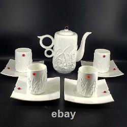 Rare Liuli Living Fine Bone China Delicate Teapot and 4 cup saucer set, New